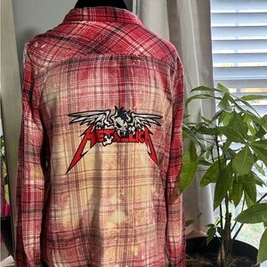 Women's Metallica bleached Red Plaid Flannel Shirt